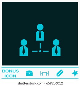 Social network icon flat. Blue pictogram on dark background. Vector illustration symbol and bonus icons