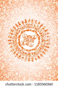 social network icon inside abstract emblem, orange mosaic background