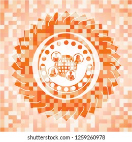 social network icon inside abstract orange mosaic emblem