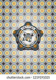 social network icon inside arabesque emblem background. arabic decoration.