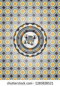 social network icon inside arabesque emblem. arabic decoration.