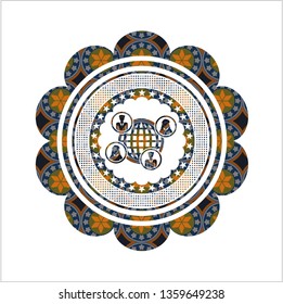 social network icon inside arabesque badge background. arabic decoration.