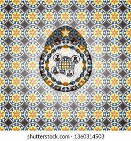 social network icon inside arabesque emblem. arabic decoration.