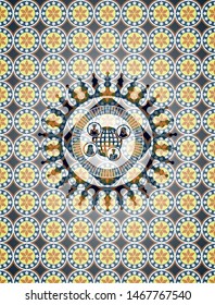 social network icon inside arabesque style emblem. arabic decoration.