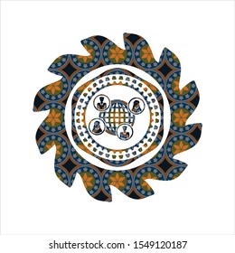 social network icon inside arabesque badge. arabic decoration.