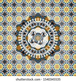 social network icon inside arabic style emblem. Arabesque decoration.