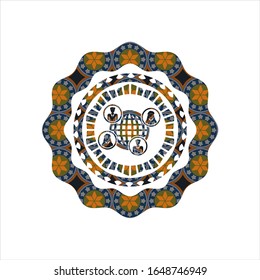 social network icon inside arabic badge. Arabesque decoration.