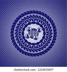 social network icon inside badge with denim texture