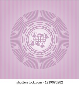 social network icon inside badge with pink background