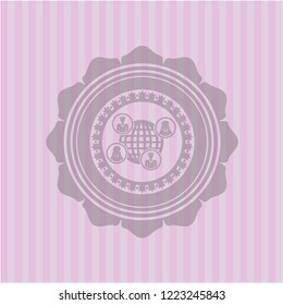 social network icon inside badge with pink background
