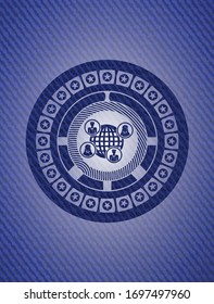 social network icon inside badge with denim texture