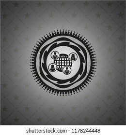 social network icon inside black emblem