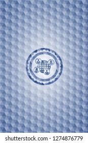 social network icon inside blue polygonal emblem.