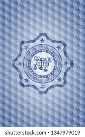 social network icon inside blue badge with geometric pattern background.