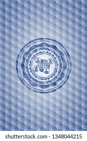 social network icon inside blue badge with geometric pattern.