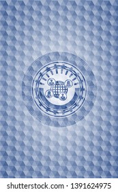 social network icon inside blue emblem or badge with abstract geometric polygonal pattern background.