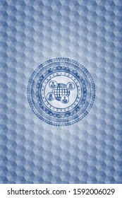 social network icon inside blue hexagon emblem.