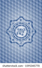 social network icon inside blue badge with geometric background.