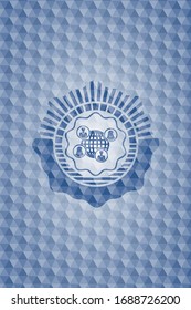 social network icon inside blue hexagon badge.