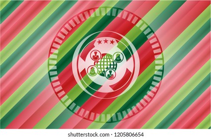 social network icon inside christmas colors style badge.