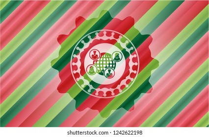 social network icon inside christmas colors style badge.