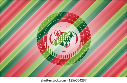 social network icon inside christmas style emblem.