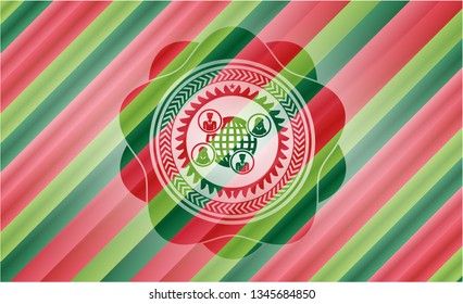 social network icon inside christmas emblem.