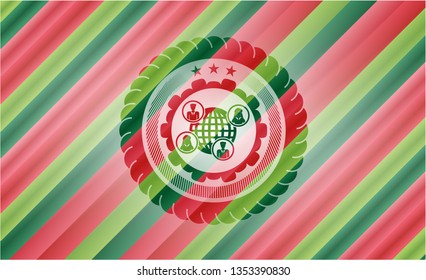 social network icon inside christmas emblem background.