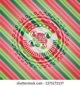 social network icon inside christmas badge.