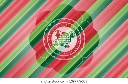 social network icon inside christmas badge.