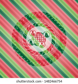 social network icon inside christmas colors badge.