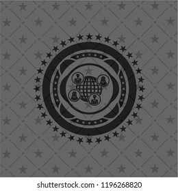 social network icon inside dark emblem. Retro