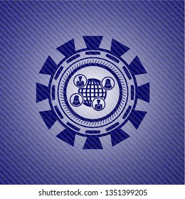 social network icon inside denim background