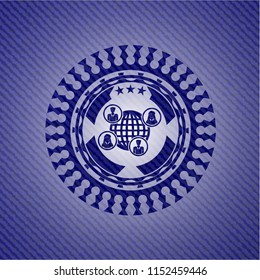 social network icon inside emblem with jean texture