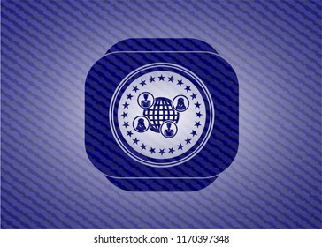 social network icon inside emblem with jean background