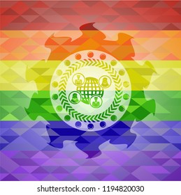 social network icon inside emblem on mosaic background with the colors of the LGBT flag