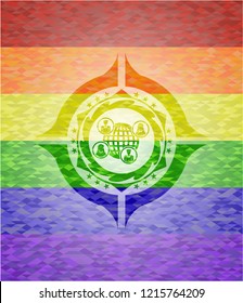 social network icon inside emblem on mosaic background with the colors of the LGBT flag