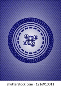 social network icon inside emblem with denim high quality background