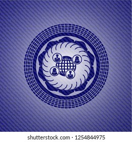 social network icon inside emblem with denim high quality background