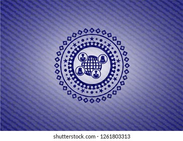 social network icon inside emblem with denim texture