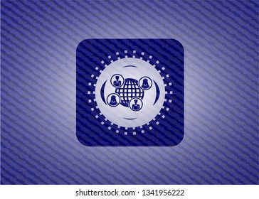 social network icon inside emblem with jean background