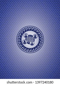 social network icon inside emblem with denim texture