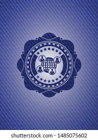 social network icon inside emblem with jean background