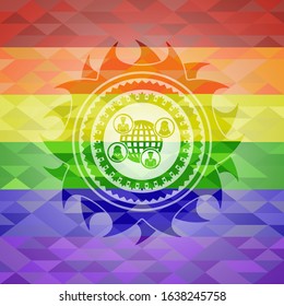 social network icon inside emblem on mosaic background with the colors of the LGBT flag