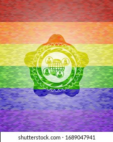 social network icon inside emblem on mosaic background with the colors of the LGBT flag