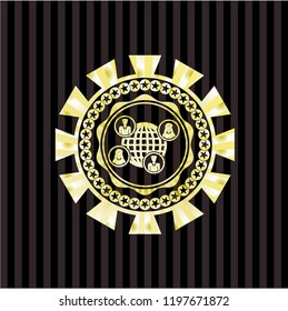 social network icon inside gold badge