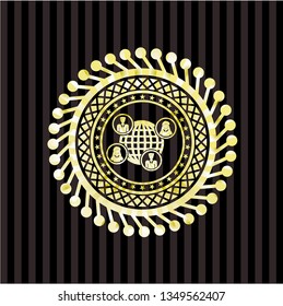 social network icon inside gold emblem