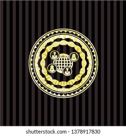 social network icon inside gold emblem or badge