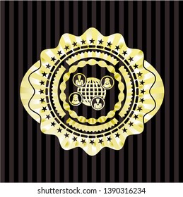 social network icon inside gold shiny emblem