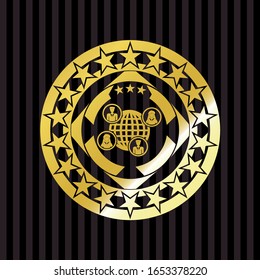social network icon inside gold shiny emblem